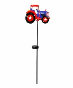 Budget 🧨 Alpine Solar Patriotic Tractor Stake - SUG344BB-201 - Garden Accessories ❤️