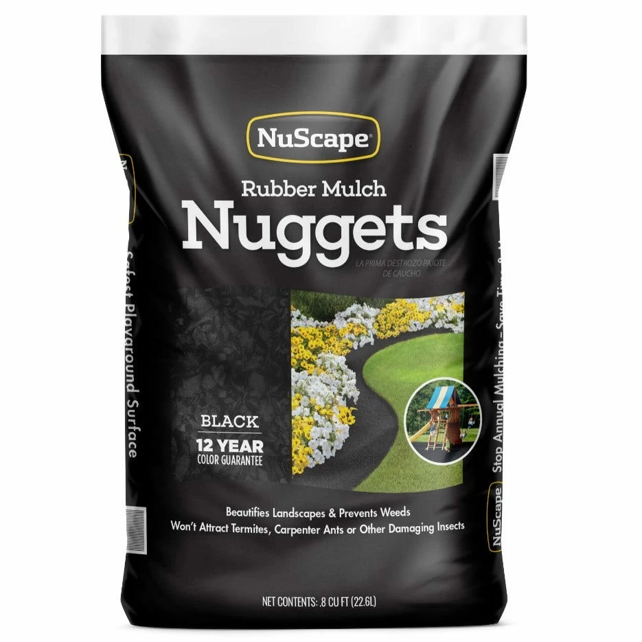 Brand new π NuScape Rubber Mulch Nuggets, Black, 0.8 Cubic Foot - LNS8BK π 1 Brand new π NuScape Rubber Mulch Nuggets, Black, 0.8 Cubic Foot - LNS8BK π