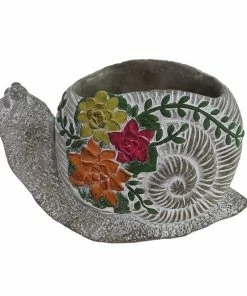 Discount 👍 Alpine Gray Floral Snail Pot Planter - WGG442HH - Decorative Planters 🧨