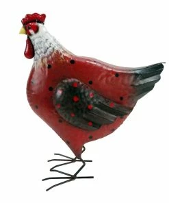 Wholesale 🤩 RK Brand Alpine Polka Dot Red and Brown Standing Metal Hen Décor - JUM438HH - Garden Accessories ✔️