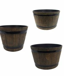 Best reviews of ⌛ Alpine Brown Barrel Flower Pot Planter - Set of 3 - HUP120A - Decorative Planters 🔔