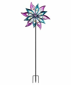 New π Alpine Dual Floral Wind Spinner Stake - SLL1872 - Garden Accessories π