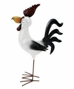 Promo 👏 RK Brand Alpine White and Black Metal Rooster Décor - ABC368HH - Garden Accessories 🎁