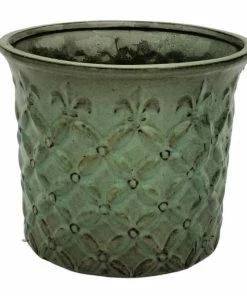 Outlet 😀 Various Brands Fleur de Lis Planter, Seafoam, Large - YX154SFL - Planters ❤️