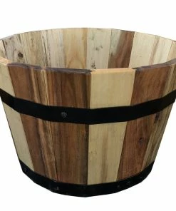 Wholesale ⌛ Avera Wood Round Barrel Planter 13 inch AWP304130 - Decorative Planters 🌟