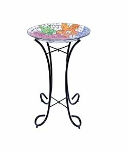 New π Alpine Floral Glass Mosaic Birdbath with Metal Stand - HMD106A - Bird Bath π