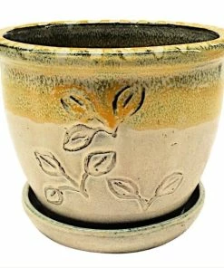 Flash Sale 💯 Various Brands Embossed Planter with Attached Saucer, Yellow Cream, Large - R358YCL - Planters 🥰