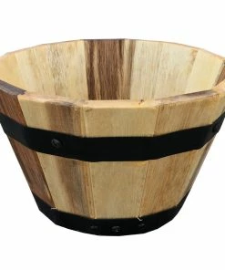 New 👏 Avera Wood Round Barrel Planter 10 inch AWP304100 - Decorative Planters ✔️
