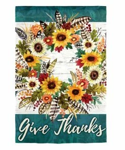Best Pirce 🔔 Evergreen Give Thanks Wreath Suede Garden Flag - 14S9264 - Garden Flags 💯